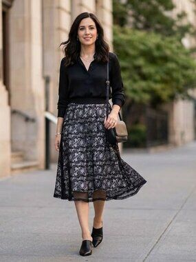 Anthropologie Lapis Black Mesh Lace Overlay Skirt